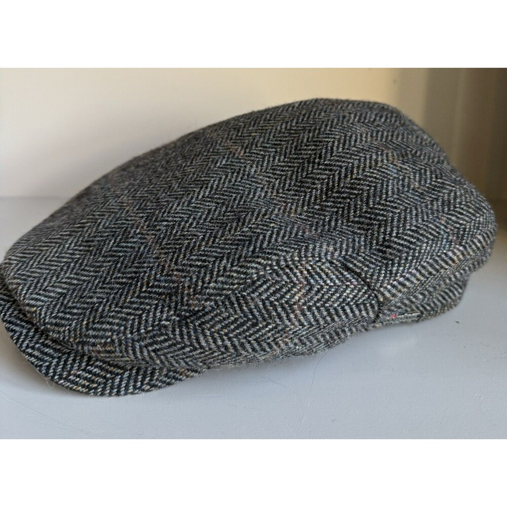 Wigens Swedish Wool Plaid Newsboy Cap Grey Herringbone Sz 62 Flat Hat